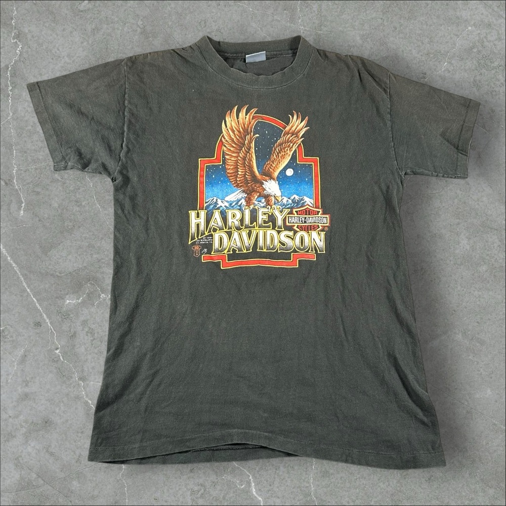 Vintage 3D Emblem Shirt Men Medium Black 1987 Harley Davidson Eagle Germany RARE